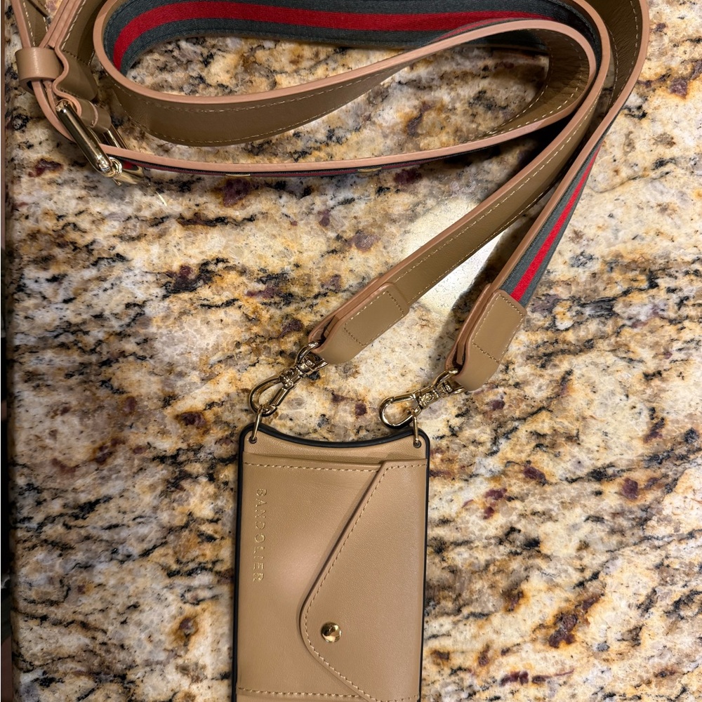 BANDOLIER Tan Crossbody Phone Holder with Strap fits iPhone 13 or iPhone 13 Pro